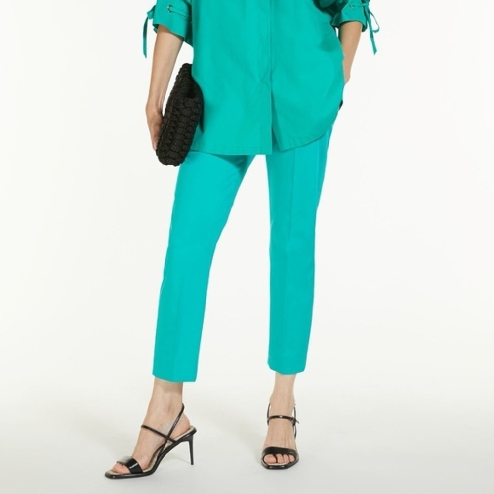MAX MARA Turquoise Lince Stretch Cotton Cigarette Trousers Spring 2023